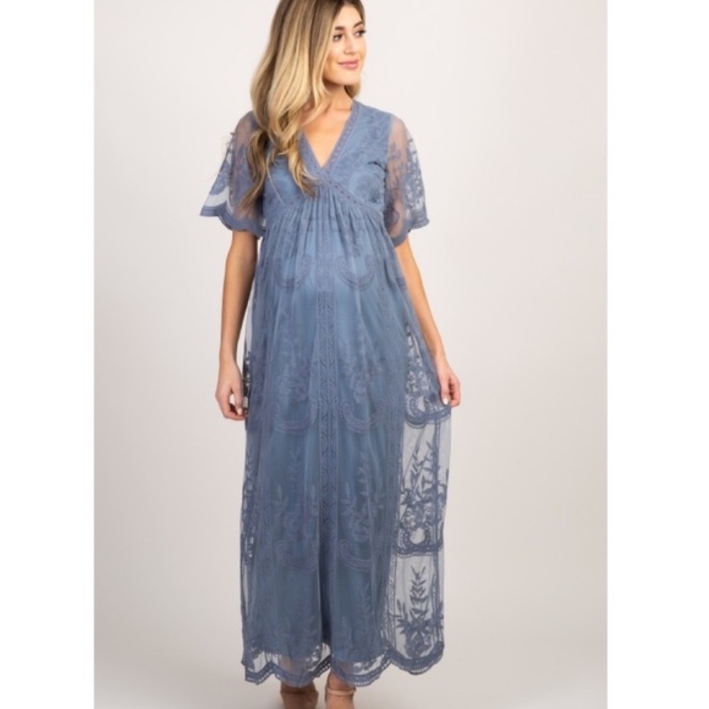 NEW*PinkBlush Lace overlay maxi dress Blue